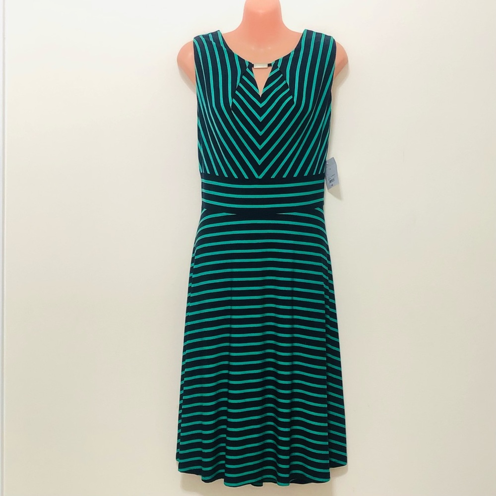 NWT Liz Claiborne Navy & Green Sleeveless Dress Casual Office